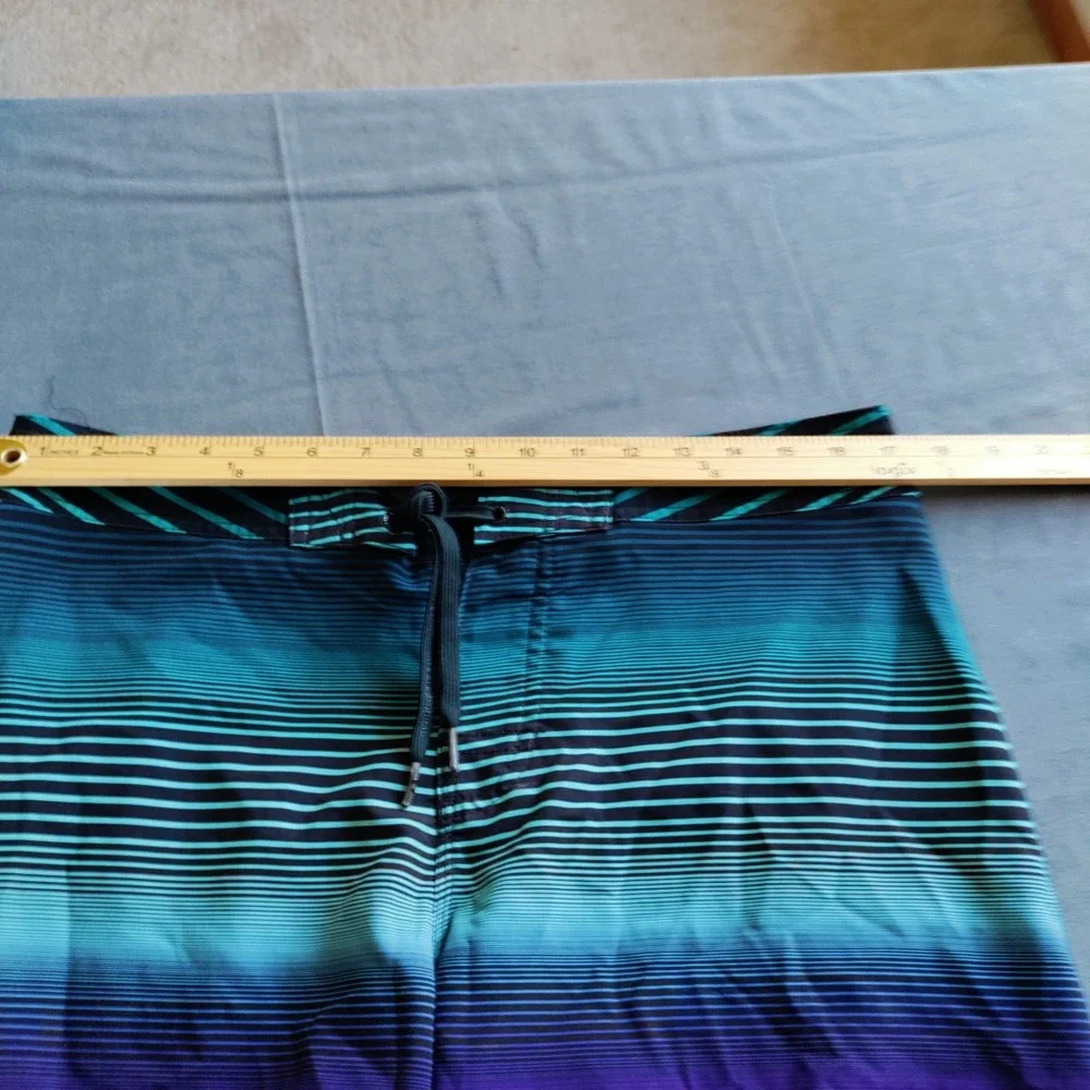 Hang Ten Board Ombre‎ Striped Tropical Lined Aloha Swim Surfboard Shorts Men 32
